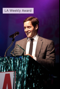 Actor Jeremy Glazer winning Best Comedy Actor at the LA Weekly Awards for Block Nine.